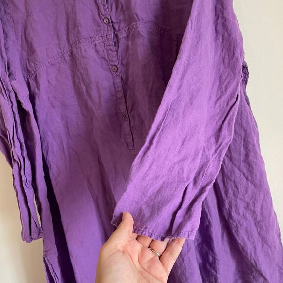 Eileen Fisher 100% Irish Linen Purple SZ XL Half Button Down Tunic Top Lagenlook - Picture 7 of 10